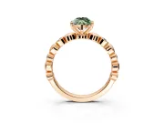 Solitaire Engagement Ring Setting for Fancy Green Marquise Center with Beaded Bezel Station Band and Prong Head in Rose Gold