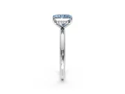 Hidden Halo Engagement Ring Setting for Fancy Blue Radiant Cut Center with Thin Round-Wire Band and Prong Head in Sterling Silver