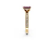Milgrain Pave Engagement Ring Setting for Fancy Pink Emerald Cut Center with Accent Band and Prong Head in Yellow Gold