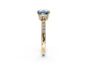 Paired Accent Engagement Ring Setting for Fancy Blue Princess Cut Center with Pave Band and Prong Head in Yellow Gold