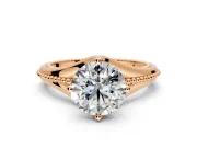 Solitaire Engagement Ring Setting for Round Cut Center with Milgrain Cathedral Band and Prong Head in Rose Gold