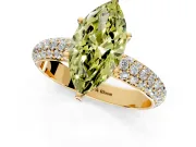 Solitaire Engagement Ring Setting for Fancy Yellow Marquise Center with Domed Multi-Row Pave Band and Prong Head in Yellow Gold