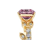 Leaf Motif Engagement Ring Setting for Fancy Pink Asscher Cut Center with Pave Band and Prong Head in Yellow Gold