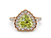 Milgrain Floral Halo Engagement Ring Setting for Fancy Yellow Heart-Shaped Center with Pave Band and Prong Head in Rose Gold