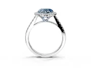 Halo Engagement Ring Setting for Fancy Blue Heart-Shaped Center with Raised Halo, Pave Band and Prong Head in Sterling Silver