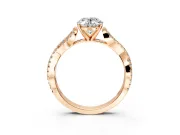 Solitaire Engagement Ring Setting for Oval Center with Twisted Pave Split Shank and Prong Head in Rose Gold
