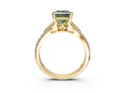 Solitaire Engagement Ring Setting for Fancy Green Princess Cut Center with Pave Rail Split Shank and Prong Head in Yellow Gold
