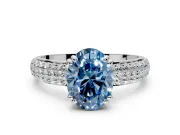 Solitaire Engagement Ring Setting for Fancy Blue Oval Center with Multi-Row Pave Accents and Basket Head in Platinum