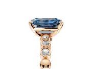 Solitaire Engagement Ring Setting for Fancy Blue Emerald Cut Center with Bezel-Dot Beaded Band and Prong Head in Rose Gold