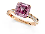 Side Accent Engagement Ring Setting for Fancy Pink Asscher Cut Center with Accent Shoulders and Prong Head in Rose Gold