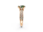 Solitaire Engagement Ring Setting for Fancy Green Oval Center with Multi-Row Pave Accents and Basket Head in Rose Gold
