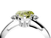 3 Stone Engagement Ring Setting for Fancy Yellow Heart-Shaped Center with Low-Set Round Cut Accents and Prong Head in White Gold