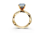 Solitaire Engagement Ring Setting for Fancy Blue Asscher Cut Center with Pave and Plain Crossover and Basket Head in Yellow Gold