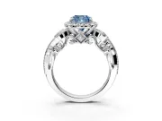 Milgrain Halo Engagement Ring Setting for Fancy Blue Cushion Cut Center with Shoulder Bezels and Prong Head in White Gold