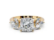 Floral Cluster Engagement Ring Setting for Cushion Cut Center with Marquise Accents and Prong Head in Yellow Gold