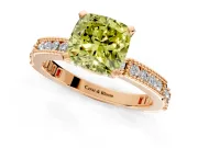 Solitaire Engagement Ring Setting for Fancy Yellow Cushion Cut Center with Milgrain-Edged Pave Band and Prong Head in Rose Gold