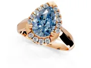 Halo Engagement Ring Setting for Fancy Blue Pear-Shaped Center with Square Band and Prong Head in Rose Gold