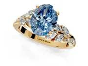Solitaire Engagement Ring Setting for Fancy Blue Oval Center with Marquise Accent Twist Band and Prong Head in Yellow Gold
