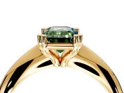 Solitaire Engagement Ring Setting for Fancy Green Emerald Cut Center with Reverse Tapered Band and Prong Head in Yellow Gold