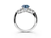 Cluster Engagement Ring Setting for Fancy Blue Round Cut Center with Round Cut Accent Frame and Prong Head in Platinum