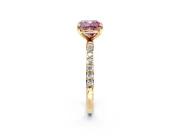 Solitaire Engagement Ring Setting for Fancy Pink Cushion Cut Center with Pave Accents and Prong Head in Yellow Gold