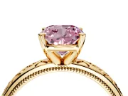 Solitaire Engagement Ring Setting for Fancy Pink Cushion Cut Center with Scrollwork Band and Prong Head in Yellow Gold