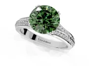 Solitaire Engagement Ring Setting for Fancy Green Round Cut Center with Pave Rail Split Shank and Prong Head in Sterling Silver