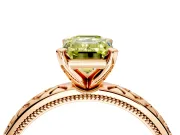 Solitaire Engagement Ring Setting for Fancy Yellow Emerald Cut Center with Milgrain X Pattern Band and Prong Head in Rose Gold