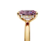 Hidden Halo Engagement Ring Setting for Fancy Pink Emerald Cut Center with Thin Rounded Band and Prong Head in Yellow Gold