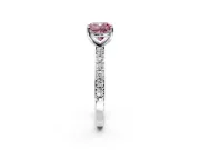 Solitaire Engagement Ring Setting for Fancy Pink Cushion Cut Center with Round Cut Pave Band and Prong Head in Sterling Silver