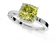 Hidden Halo Engagement Ring Setting for Fancy Yellow Cushion Cut Center with Wide Flat Plain Band and Prong Head in White Gold