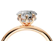 Hidden Halo Engagement Ring Setting for Heart-Shaped Center with Thin Rounded Band and Prong Head in Rose Gold