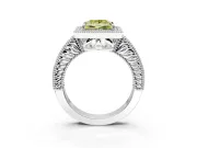 Milgrain Halo Engagement Ring Setting for Fancy Yellow Princess Cut Center with Pave Band and Prong Head in Platinum