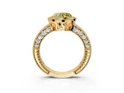 Milgrain Halo Engagement Ring Setting for Fancy Yellow Heart-Shaped Center with Wide Pave Band and Prong Head in Yellow Gold