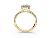 Solitaire Engagement Ring Setting for Princess Cut Center with Multi-Row Pave Accents and Basket Head in Yellow Gold