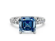 Solitaire Engagement Ring Setting for Fancy Blue Asscher Cut Center with Shared-Prong Accents and Prong Head in Platinum