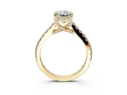 Solitaire Engagement Ring Setting for Radiant Cut Center with Widening Pave Band and Claw Prong Head in Yellow Gold