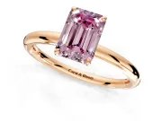 Low-Set Solitaire Engagement Ring Setting for Fancy Pink Emerald Cut Center with Thin Plain Band and Prong Head in Rose Gold