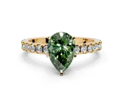 Solitaire Engagement Ring Setting for Fancy Green Pear-Shaped Center with Fine Pave Band and Claw Prong Head in Yellow Gold