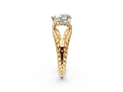 Halo Engagement Ring Setting for Heart-Shaped Center with Rope Twist Split Shank and Prong Head in Yellow Gold