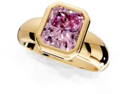 Solitaire Engagement Ring Setting for Fancy Pink Radiant Cut Center with Wide Band and Bezel Head in Yellow Gold