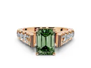 Solitaire Engagement Ring Setting for Fancy Green Emerald Cut Center with Pave Cathedral Shoulders and Prong Head in Rose Gold