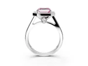 Halo Engagement Ring Setting for Fancy Pink Asscher Cut Center with Outer Bezel Rim, Pave Band and Prong Head in White Gold
