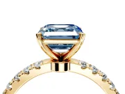 Open Basket Engagement Ring Setting for Fancy Blue Asscher Cut Center with Pave Band and Prong Head in Yellow Gold