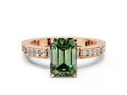 Solitaire Engagement Ring Setting for Fancy Green Emerald Cut Center with Milgrain-Edged Pave Band and Prong Head in Rose Gold