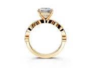 Solitaire Engagement Ring Setting for Princess Cut Center with Milgrain Bezel Accents and Prong Head in Yellow Gold