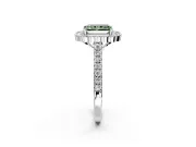 Milgrain Floral Halo Engagement Ring Setting for Fancy Green Radiant Cut Center with Pave Band and Prong Head in White Gold