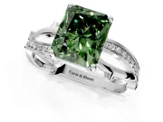 Solitaire Engagement Ring Setting for Fancy Green Radiant Cut Center with Pave and Plain Crossover Band and Prong Head in Platinum