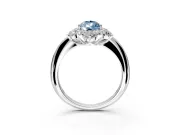 Small-Accent Cluster Halo Engagement Ring Setting for Fancy Blue Pear-Shaped Center with Plain Band and Prong Head in Sterling Silver