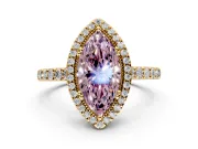 Halo Engagement Ring Setting for Fancy Pink Marquise Center with Inner Milgrain Border and Prong Head in Yellow Gold